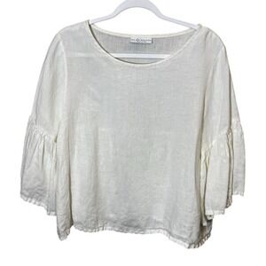 Bryn Walker Women's Ivory Bell 3/4 Sleeve Linen Blouse Sz Med Lagenlook Boxy Fit